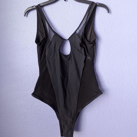 NWT ZAFUL Scoop-back Mesh Panel Cut Out One-piece Swimsuit Black Brazilian S - Picture 1 of 10